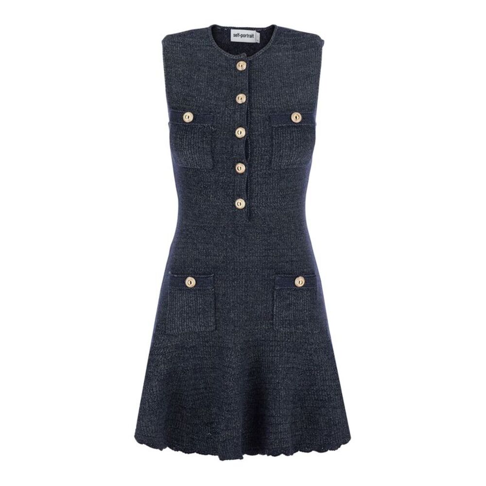 Self-Portrait Women Sleeveless Mini Dress With Texture And Blue Collar Woman